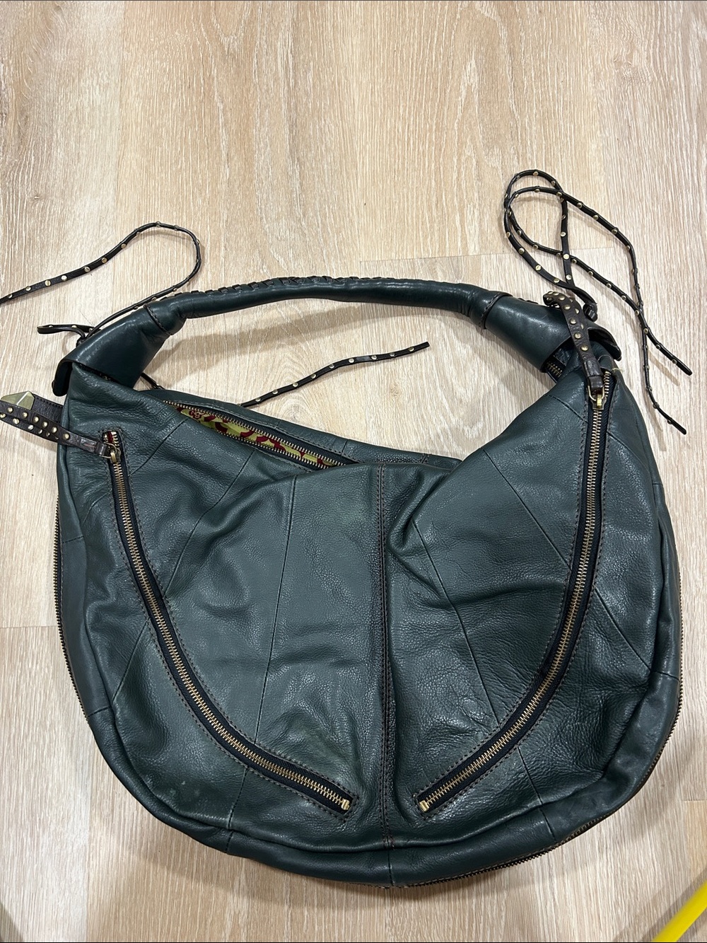 orYANY Forest Green Leather Hobo with Studded Strap Accents